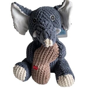 Patchwork Pet Snuggler Elephant With Peanut 2 in1 Squeaker & Grunter 11" Dog Toy